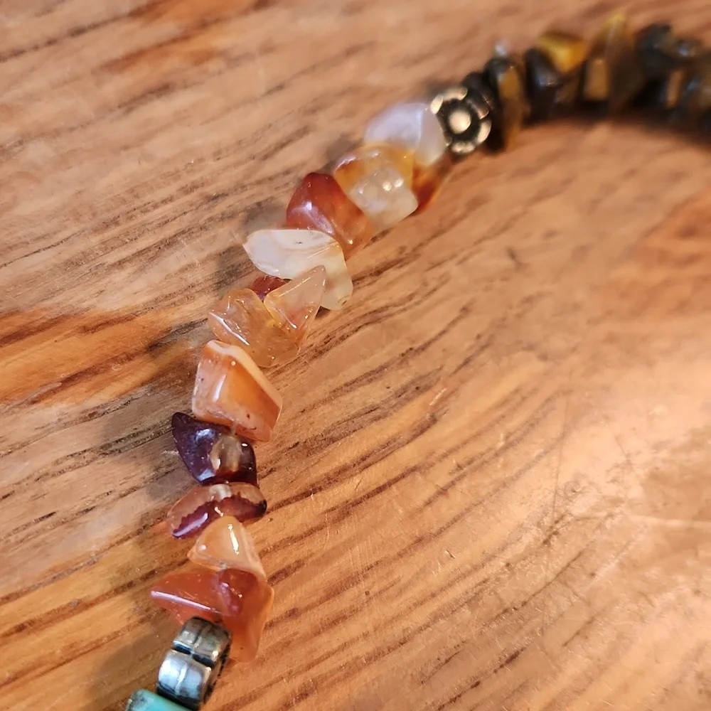 Native American Turquoise Tiger Eye Amber Necklace 17.5" - Picture 8 of 15